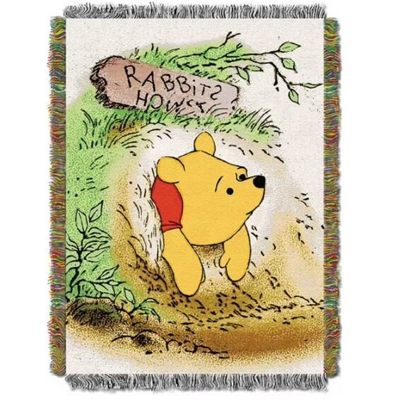 Disney Winnie The Pooh Vintage Pooh Woven Tapestry Throw Blanket NEW - Picture 1 of 7